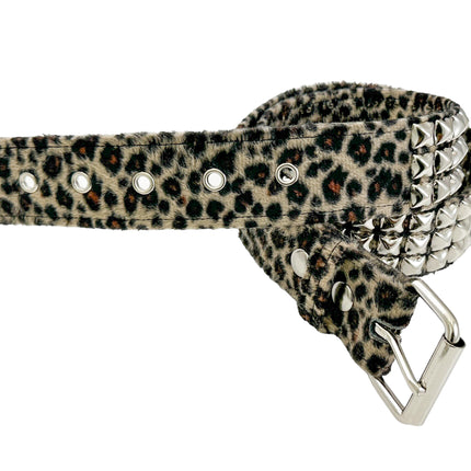 BT104L-LEOPARD FUZZY FABRIC STUDDED BELT
