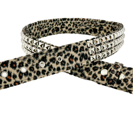BT104L-LEOPARD FUZZY FABRIC STUDDED BELT
