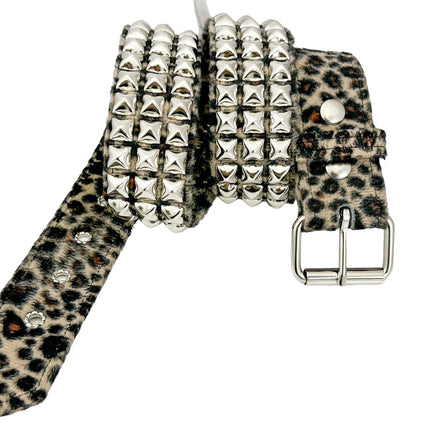 BT104L-BRN  3 ROW PYRAMID STUDDED  BELT