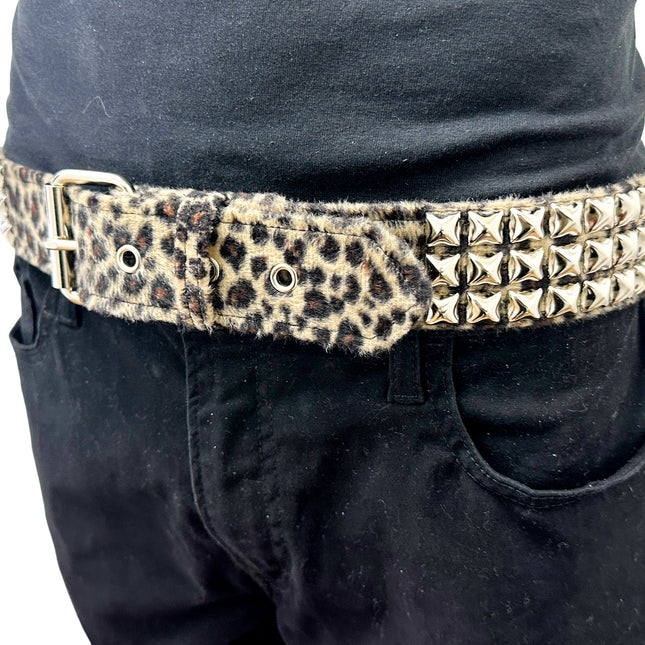 BT104L-BRN  3 ROW PYRAMID STUDDED  BELT