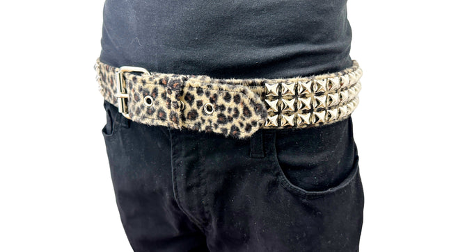 BT104L-BRN  3 ROW PYRAMID STUDDED  BELT