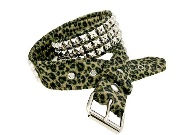 BT104L-GREEN FUZZY LEOPARD STUDDED BELT