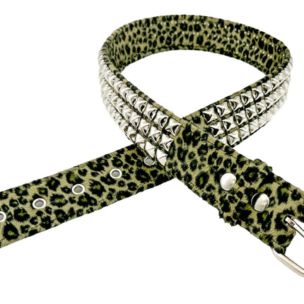 BT104L-GREEN FUZZY LEOPARD STUDDED BELT