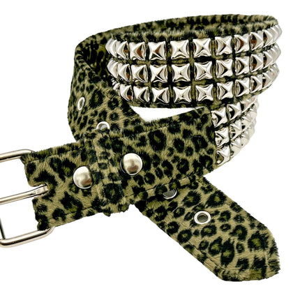 BT104L-GREEN FUZZY LEOPARD STUDDED BELT