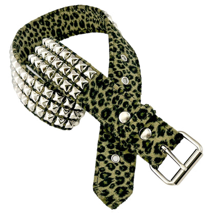 BT104L-GREEN FUZZY LEOPARD STUDDED BELT