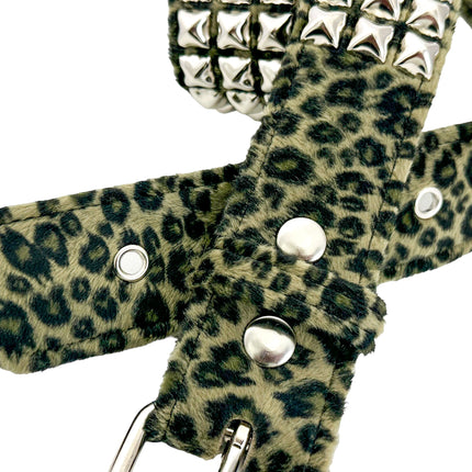 BT104L-GREEN FUZZY LEOPARD STUDDED BELT