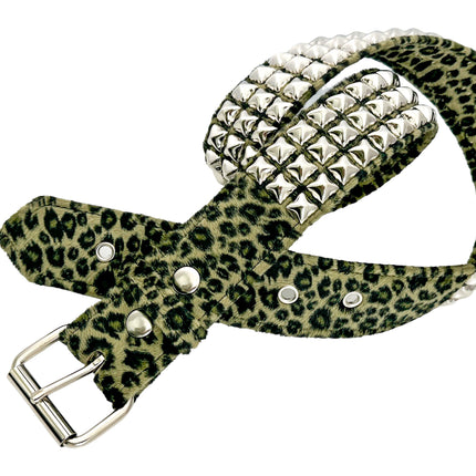 BT104L-GREEN FUZZY LEOPARD STUDDED BELT