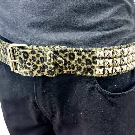 BT104L-GREEN FUZZY LEOPARD STUDDED BELT
