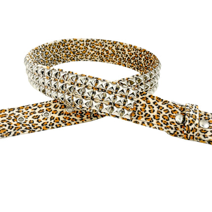 BT104L-LEOPARD FUZZY FABRIC STUDDED BELT
