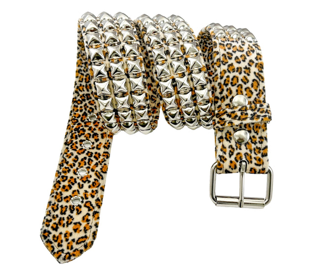 BT104L-JAGUAR  FUZZY LEOPARD STUDDED BELT