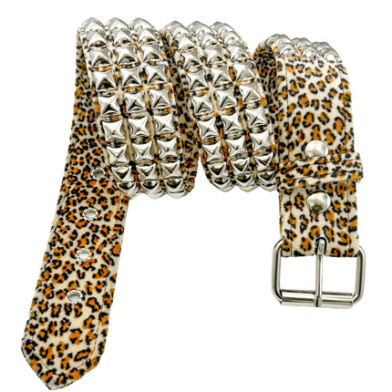 BT104L-LEOPARD FUZZY FABRIC STUDDED BELT