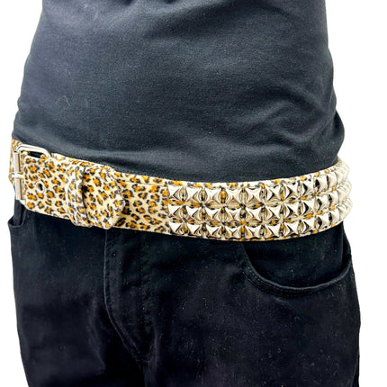 BT104L-JAGUAR  FUZZY LEOPARD STUDDED BELT