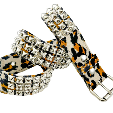 BT104L-LEO  FUZZY LEOPARD STUDDED BELT