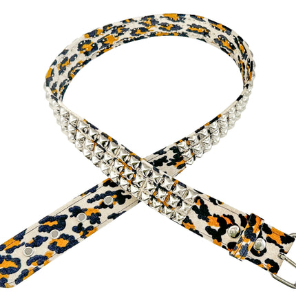 BT104L-LEO  FUZZY LEOPARD STUDDED BELT