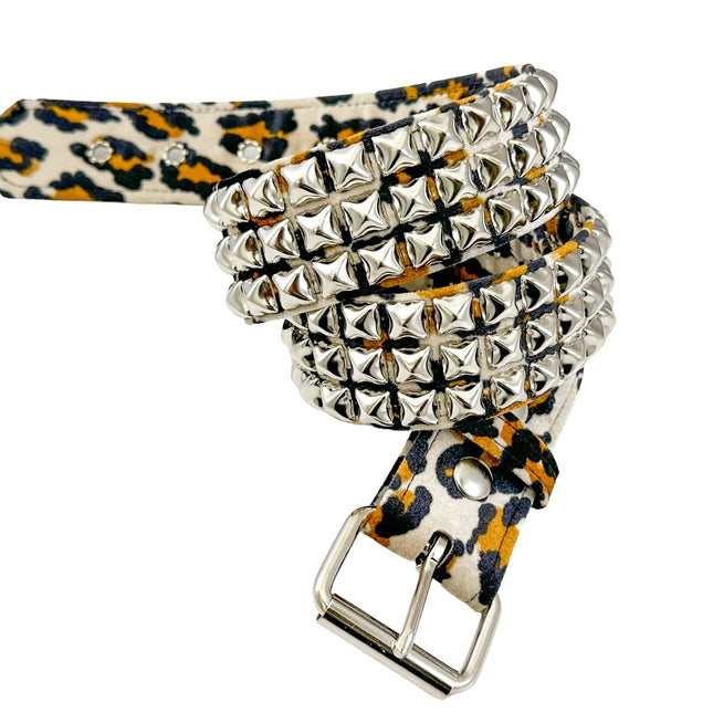 BT104L-LEO  FUZZY LEOPARD STUDDED BELT