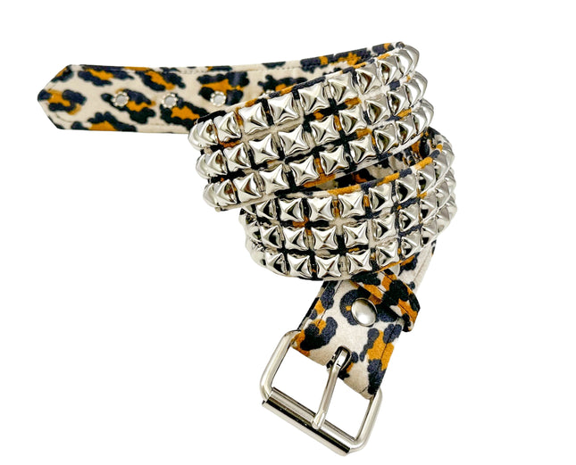 BT104L-LEO  FUZZY LEOPARD STUDDED BELT