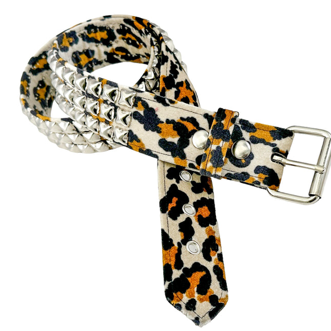 BT104L-LEO  FUZZY LEOPARD STUDDED BELT