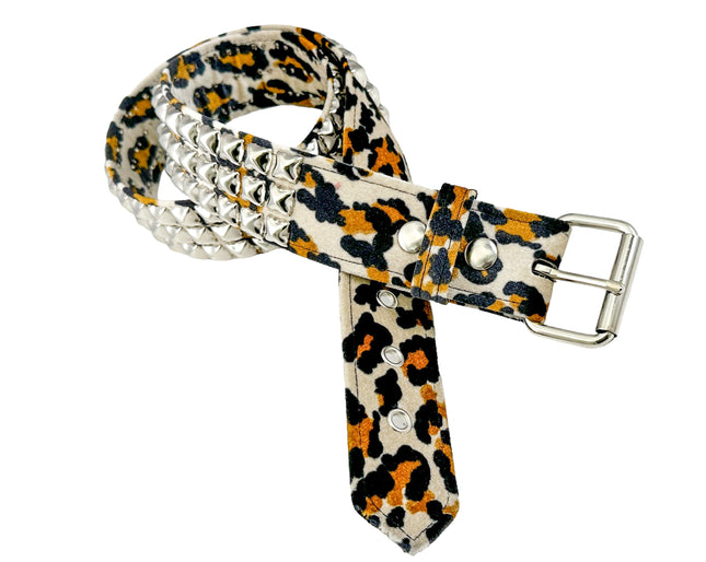 BT104L-LEO  FUZZY LEOPARD STUDDED BELT