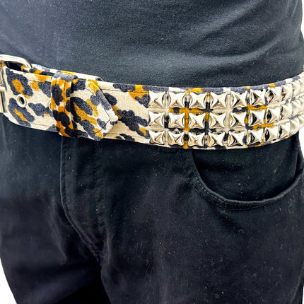 BT104L-LEOPARD FUZZY FABRIC STUDDED BELT