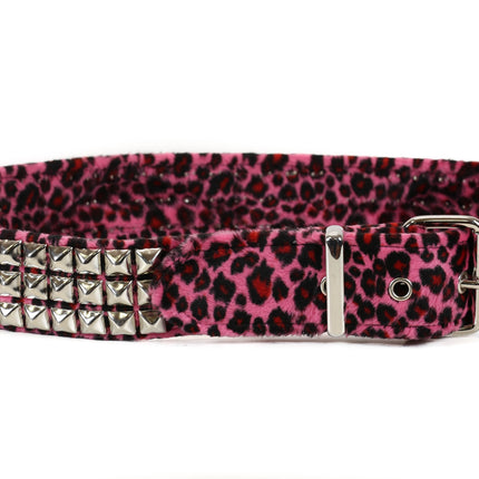 BT104L-PINK LEOPARD 3 ROW 1/2" PYRAMID STUD BELT
