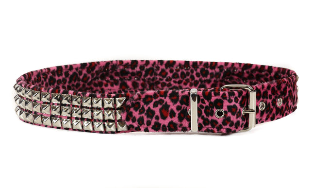 BT104L-PINK LEOPARD 3 ROW 1/2" PYRAMID STUD BELT