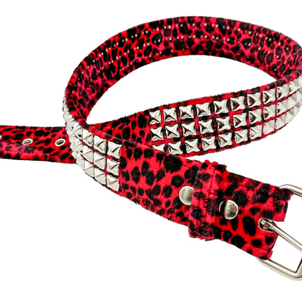 BT104L-LEOPARD FUZZY FABRIC STUDDED BELT