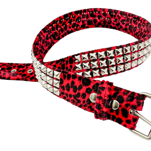 BT104L-LEOPARD FUZZY FABRIC STUDDED BELT
