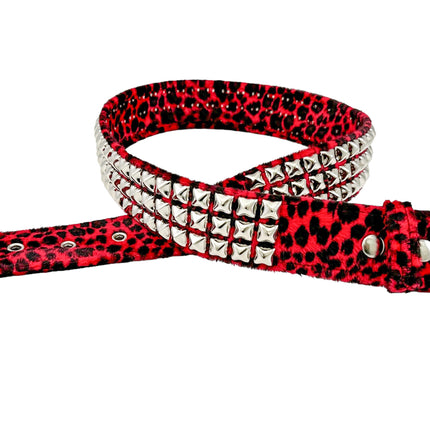 BT104L-LEOPARD FUZZY FABRIC STUDDED BELT