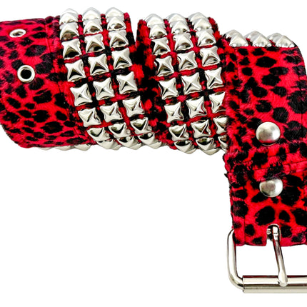 BT104L-LEOPARD FUZZY FABRIC STUDDED BELT