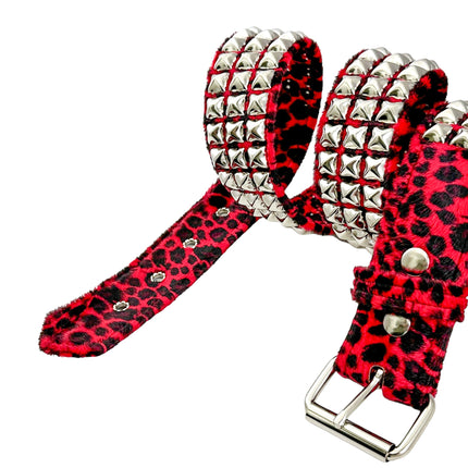 BT104L-LEOPARD FUZZY FABRIC STUDDED BELT