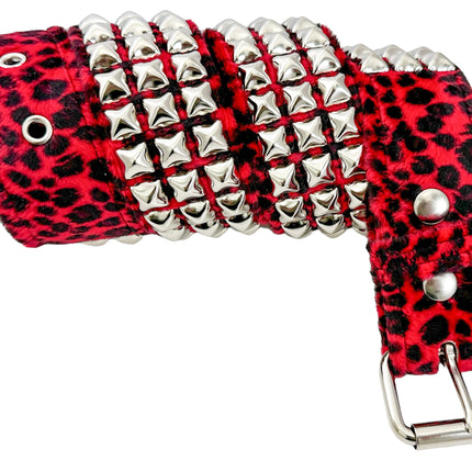 BT104L-LEOPARD FUZZY FABRIC STUDDED BELT