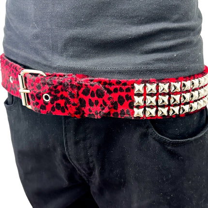 BT104L-LEOPARD FUZZY FABRIC STUDDED BELT