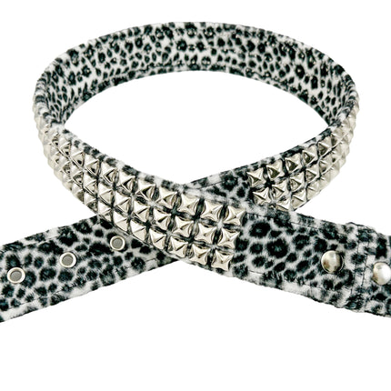 BT104L-LEOPARD FUZZY FABRIC STUDDED BELT