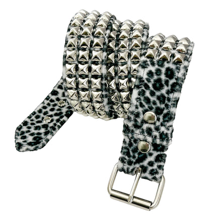 BT104L-LEOPARD FUZZY FABRIC STUDDED BELT