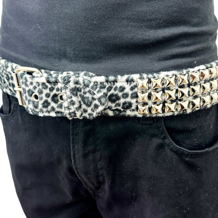 BT104L-LEOPARD FUZZY FABRIC STUDDED BELT