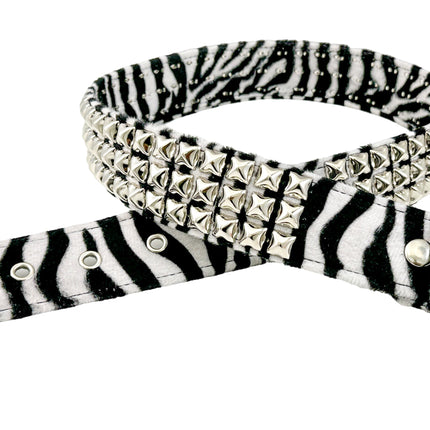 BT104L-ZEBRA  FUZZY LEOPARD STUDDED BELT