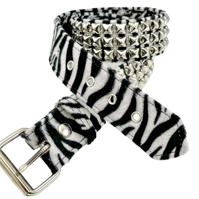 BT104L-ZEBRA  FUZZY LEOPARD STUDDED BELT