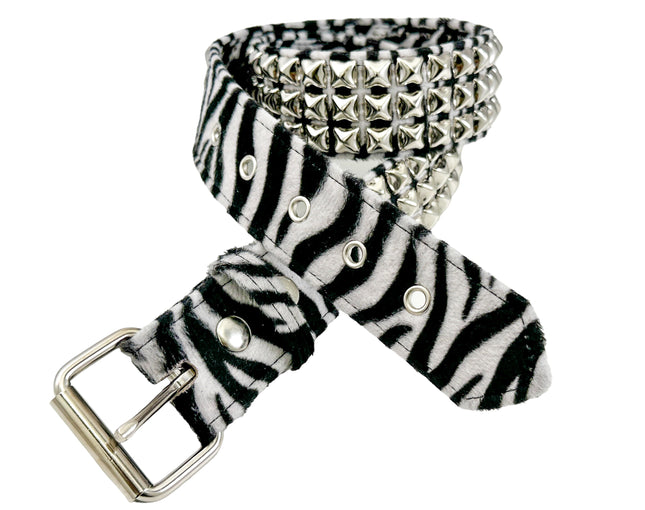 BT104L-ZEBRA  FUZZY LEOPARD STUDDED BELT