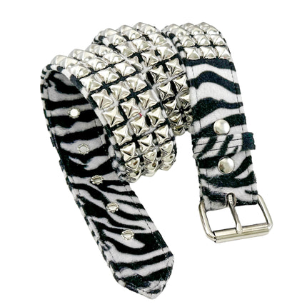 BT104L-ZEBRA  FUZZY LEOPARD STUDDED BELT