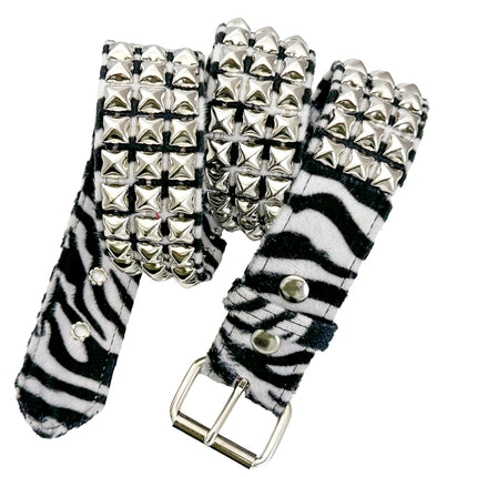 BT104L-LEOPARD FUZZY FABRIC STUDDED BELT