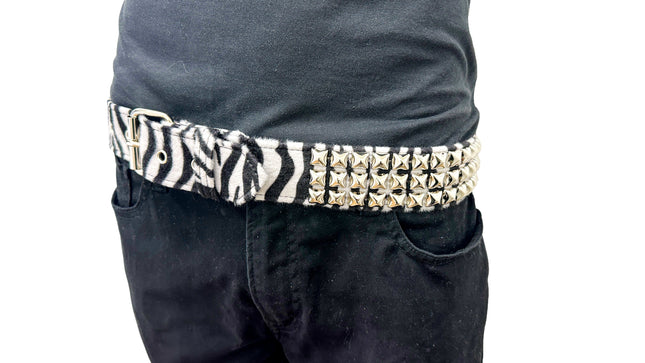 BT104L-ZEBRA  FUZZY LEOPARD STUDDED BELT