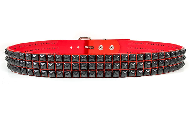 BT104M-RED-BS RED MATTE 3 ROW 1/2" PYRAMID BLACK STUD VEGAN LEATHER BELT