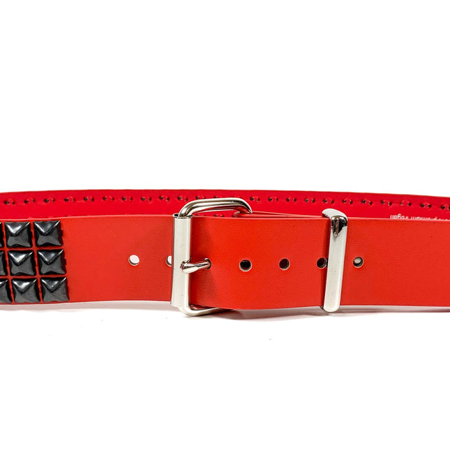 BT104M-RED-BS RED MATTE 3 ROW 1/2" PYRAMID BLACK STUD VEGAN LEATHER BELT