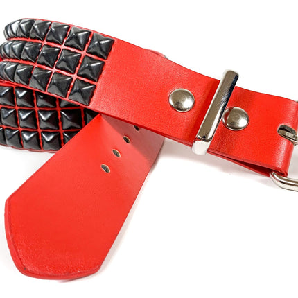 BT104M-RED-BS RED MATTE 3 ROW 1/2" PYRAMID BLACK STUD VEGAN LEATHER BELT