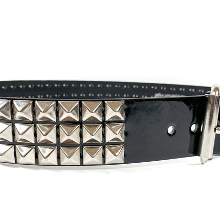 BT104P-BLK BLACK PATENT 3 ROW 1/2" PYRAMID STUD BELT, 1 3/4" WIDE
