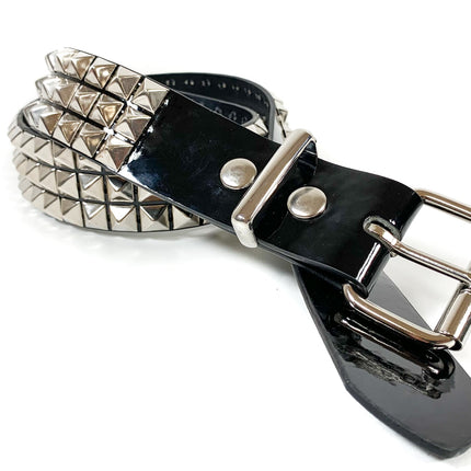 BT104P-BLK BLACK PATENT 3 ROW 1/2" PYRAMID STUD BELT, 1 3/4" WIDE