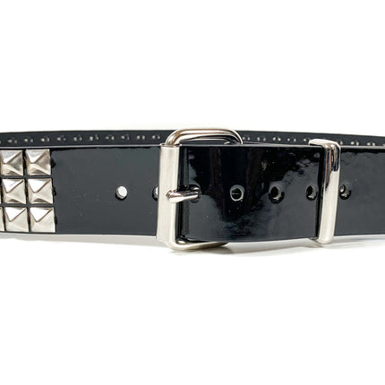 BT104P-BLK BLACK PATENT 3 ROW 1/2" PYRAMID STUD BELT, 1 3/4" WIDE