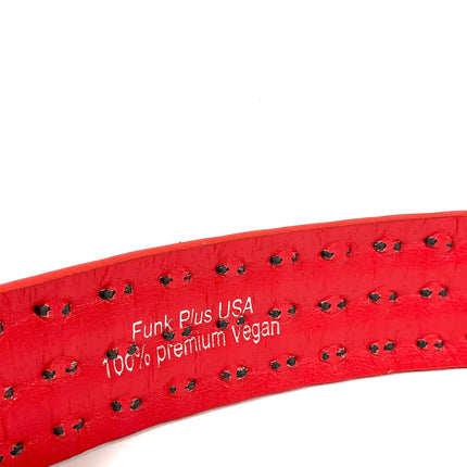BT104P-RED-BS  3 ROW PYRAMID STUDDED  BELT