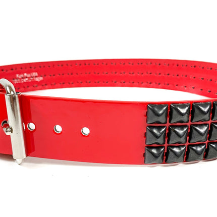 BT104P-RED-BS  3 ROW PYRAMID STUDDED  BELT