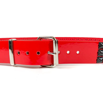 BT104P-RED-BS  3 ROW PYRAMID STUDDED  BELT